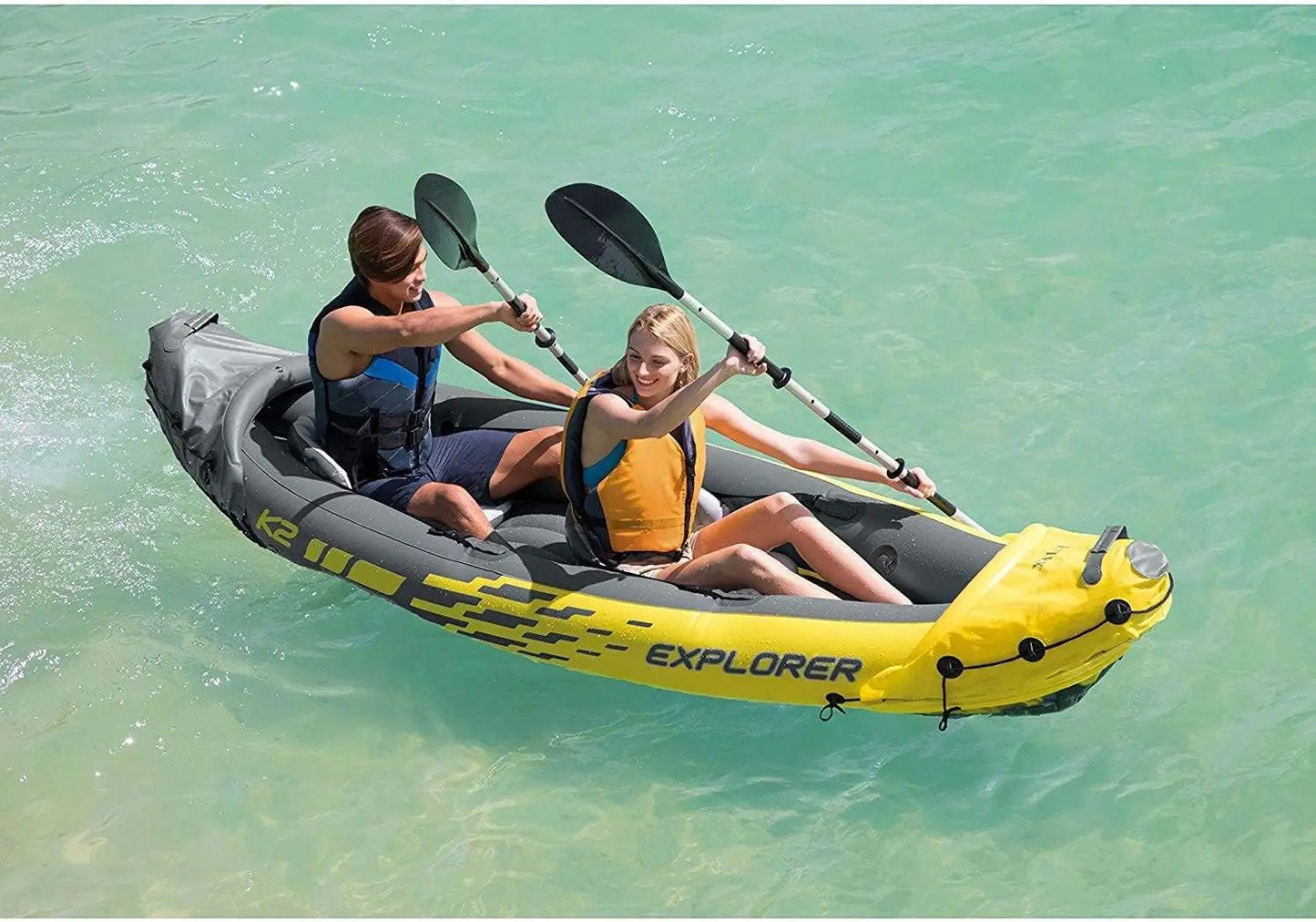 Inflatable Kayak Set: Includes Deluxe 86in Aluminum Oars and High-Output Pump – Super Strong PVC