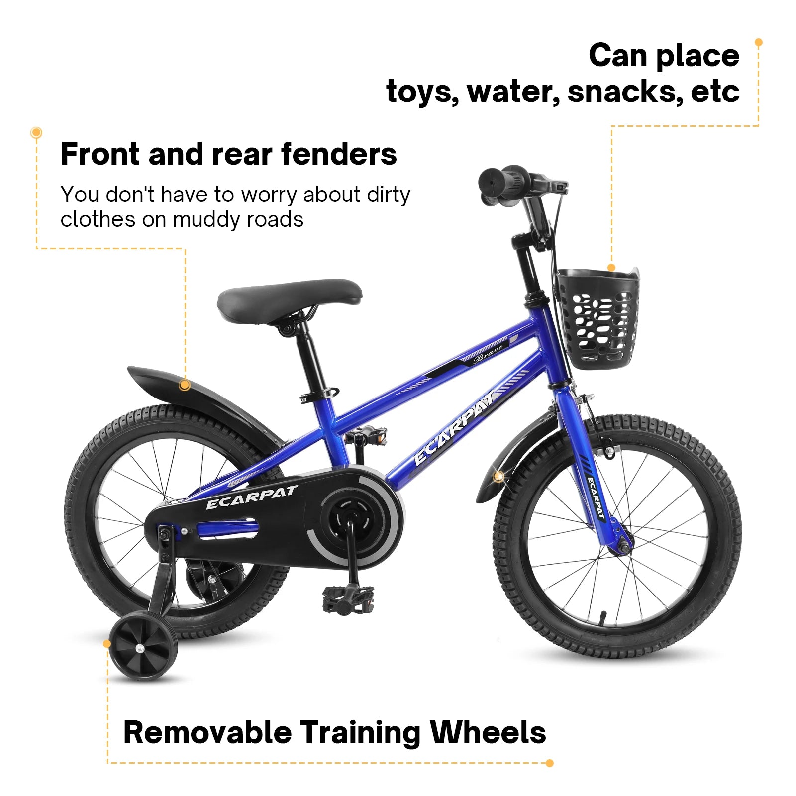 Kids Bike 14 inch for Boys & Girls with Training Wheels, Freestyle Bicycle with Bell,Basket and fender. - Get Outdoors Now