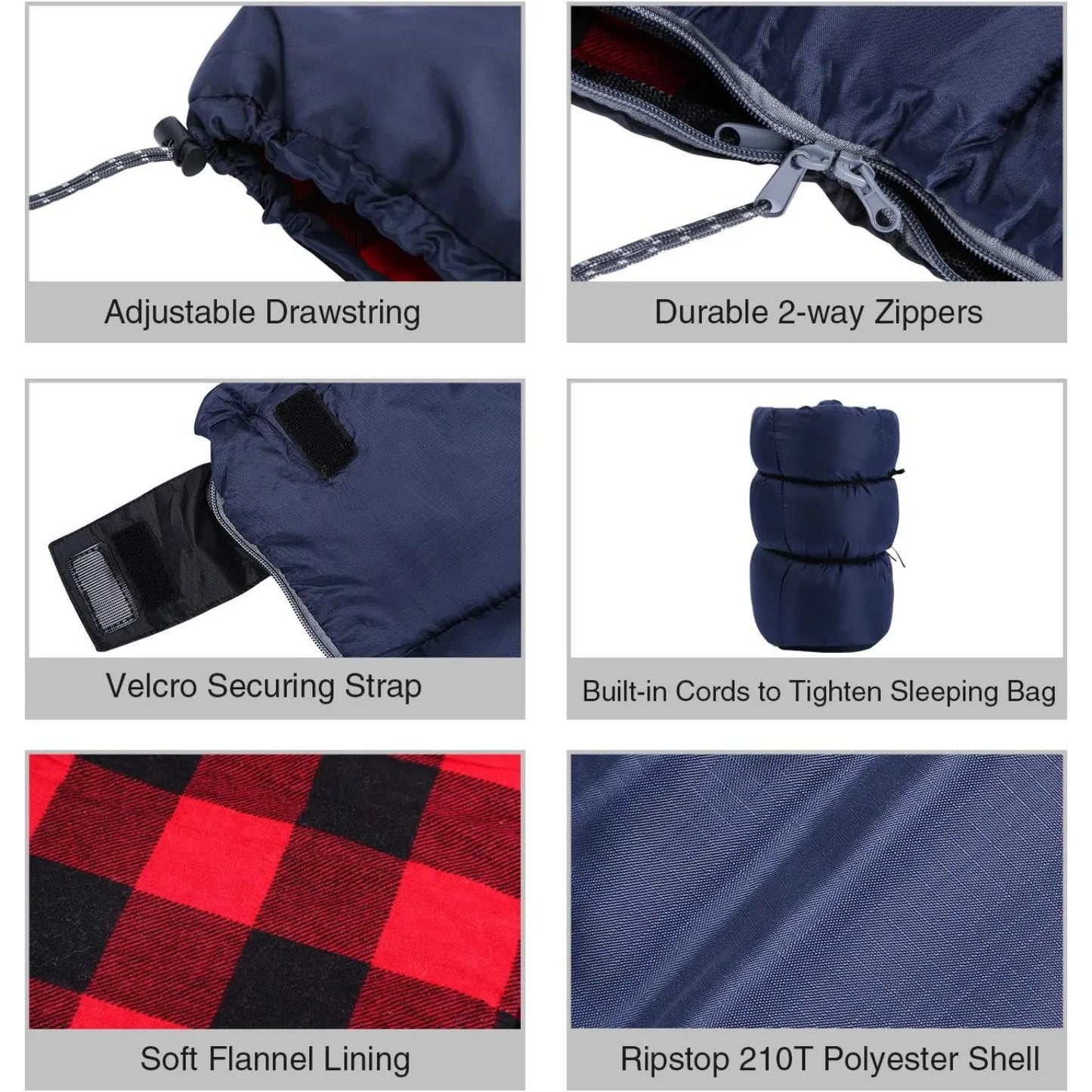 Cotton Flannel Sleeping Bag for Camping Backpacking, Adults Cold Weather Envelope Sleeping Bags with 2/3/4lbs Filling