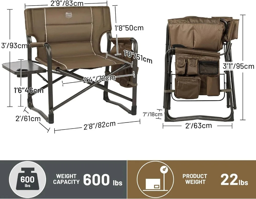 XXL Upgraded Oversized Directors Chairs with Foldable Side Table, Detachable Side Pocket, Heavy Duty Folding Camping Chair