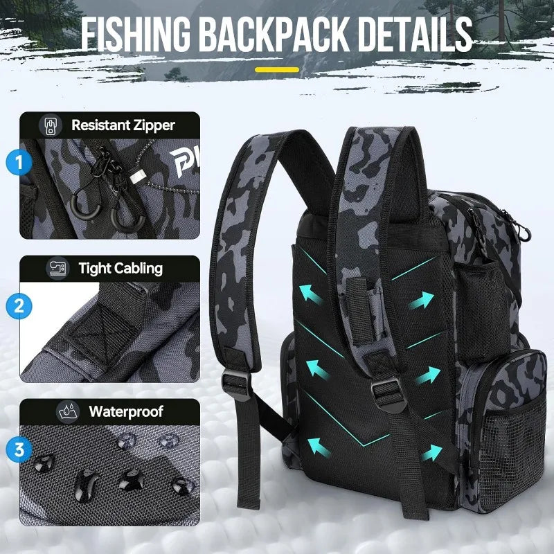 Fishing Backpack with Rod Holders & Cooler, 45L Large Water-resistant Fishing Tackle Bag