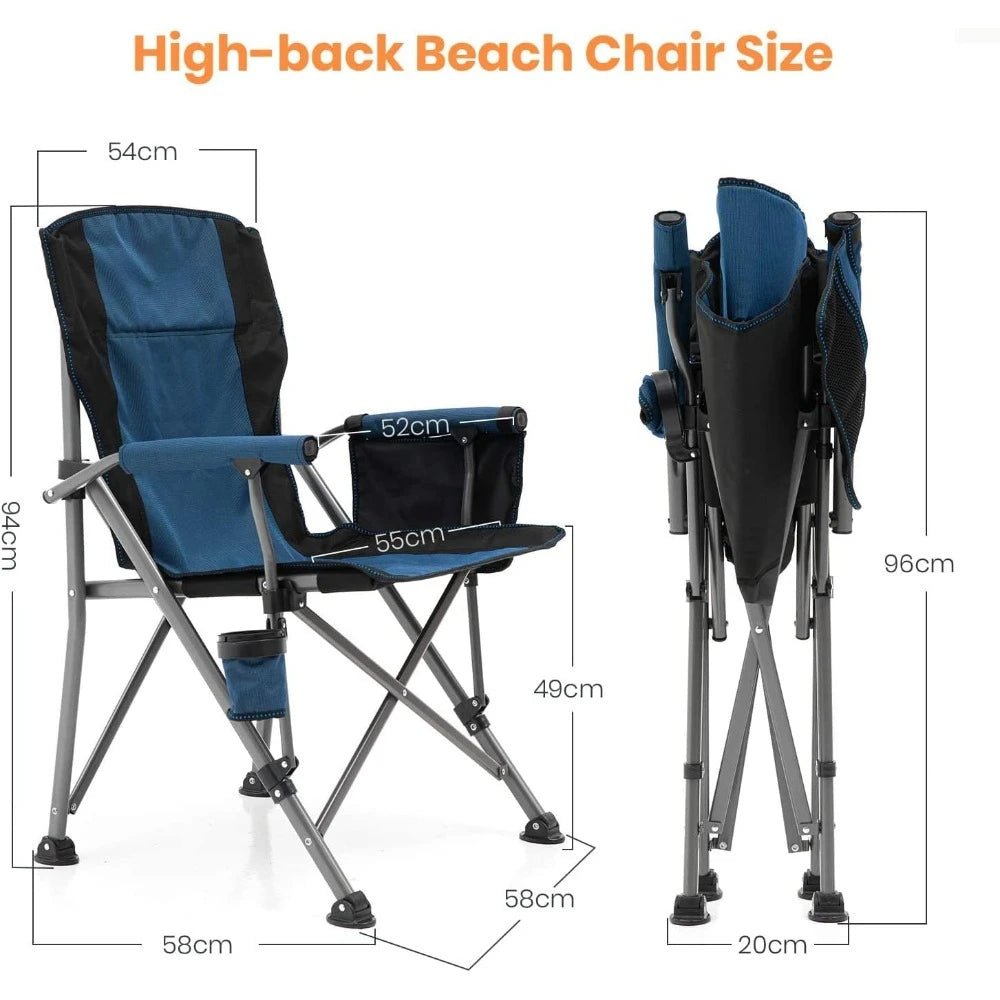 Fishing chairs Hard Arm High Back Lawn Heavy Duty with Cup Holder, for Camp, Fishing, Hiking, Carry Bag Included