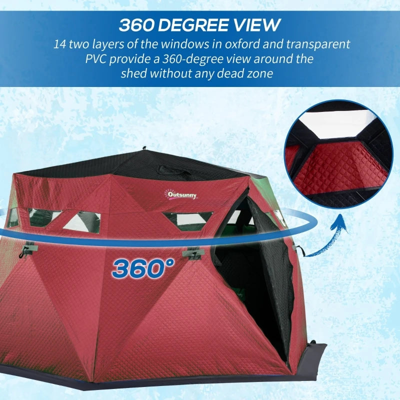 4 Person Insulated Ice Fishing Shelter, Portable Ice Fishing Tent with Carry Bag, Two Doors and Anchors for -22℉