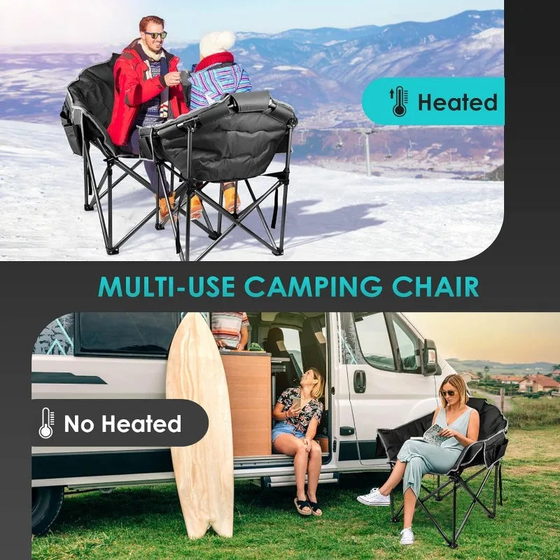 Heated Camping Chair, W/3 Heat Levels for Back & Seat, Portable Folding Heated Lawn Chairs for Patio (Battery NOT Included)