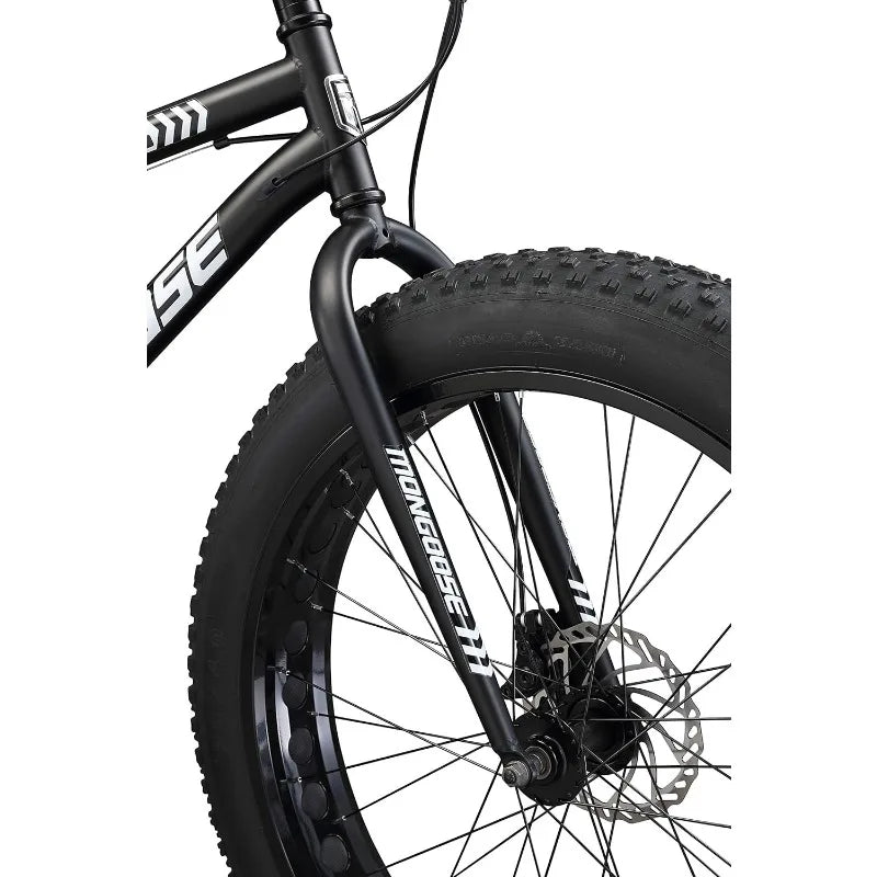 Mongoose Men's and Women Fat Tire Mountain Bike, 26-Inch Bicycle Wheels, 4-Inch Wide Knobby Tires