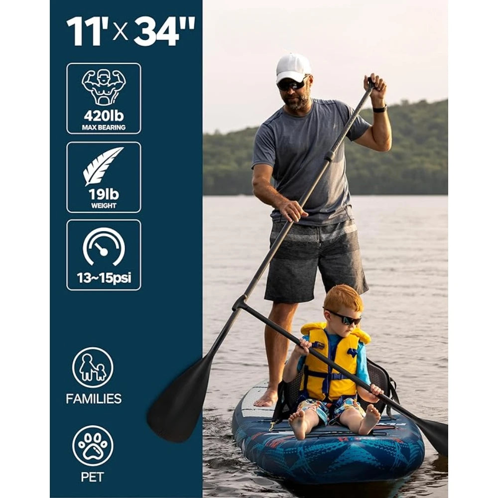 Inflatable Stand Paddle Boards, Extra Wide Paddleboard , Yoga Stand Up, 3 Removeable Fins, 2-Action Pump