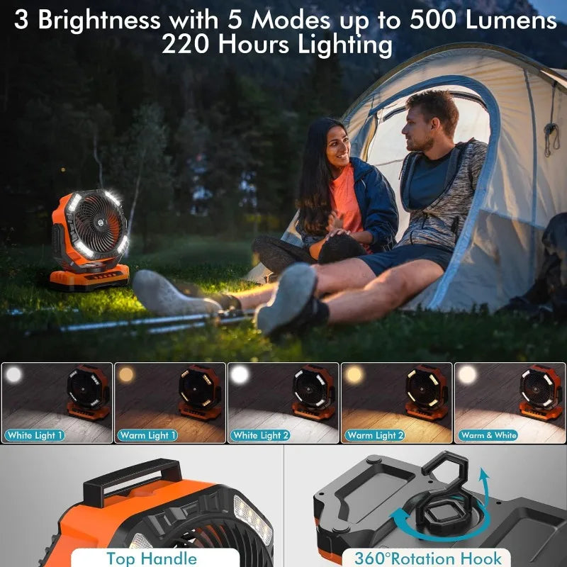 Battery Operated Camping Fan, Rechargeable High Velocity Floor Fan, Auto Oscillation Remote Control Timer - Cordless