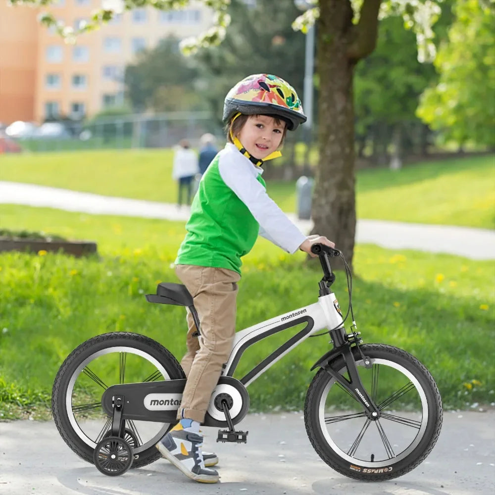 16" Kids Bike for Girls and Boys, Magnesium Alloy Frame with Auxiliary Wheel, Kids Single Speed Cruiser Bike.