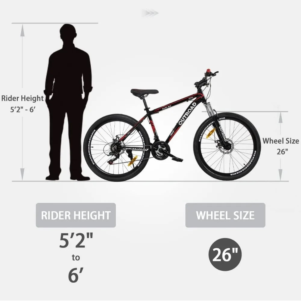 26 inch Mountain Bike,Dual Front Suspension, Double Disc Brake and High Carbon Steel Frame Anti-Slip Bicycle - Get Outdoors Now