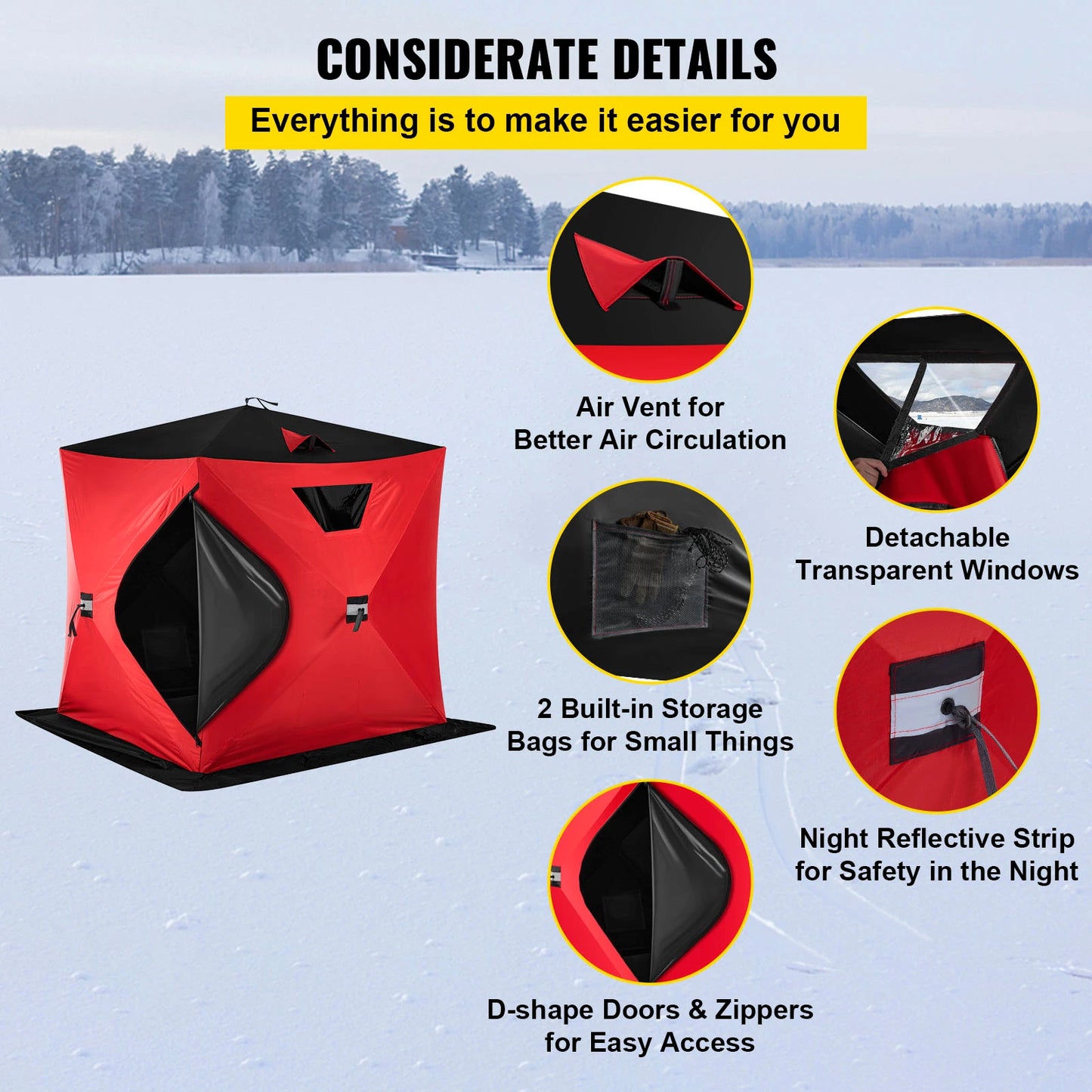 Ice Fishing Shelter Portable Pop-Up Waterproof and Windproof Tent Easily Set-Up for Outdoors Winter Fishing Camping Hiking