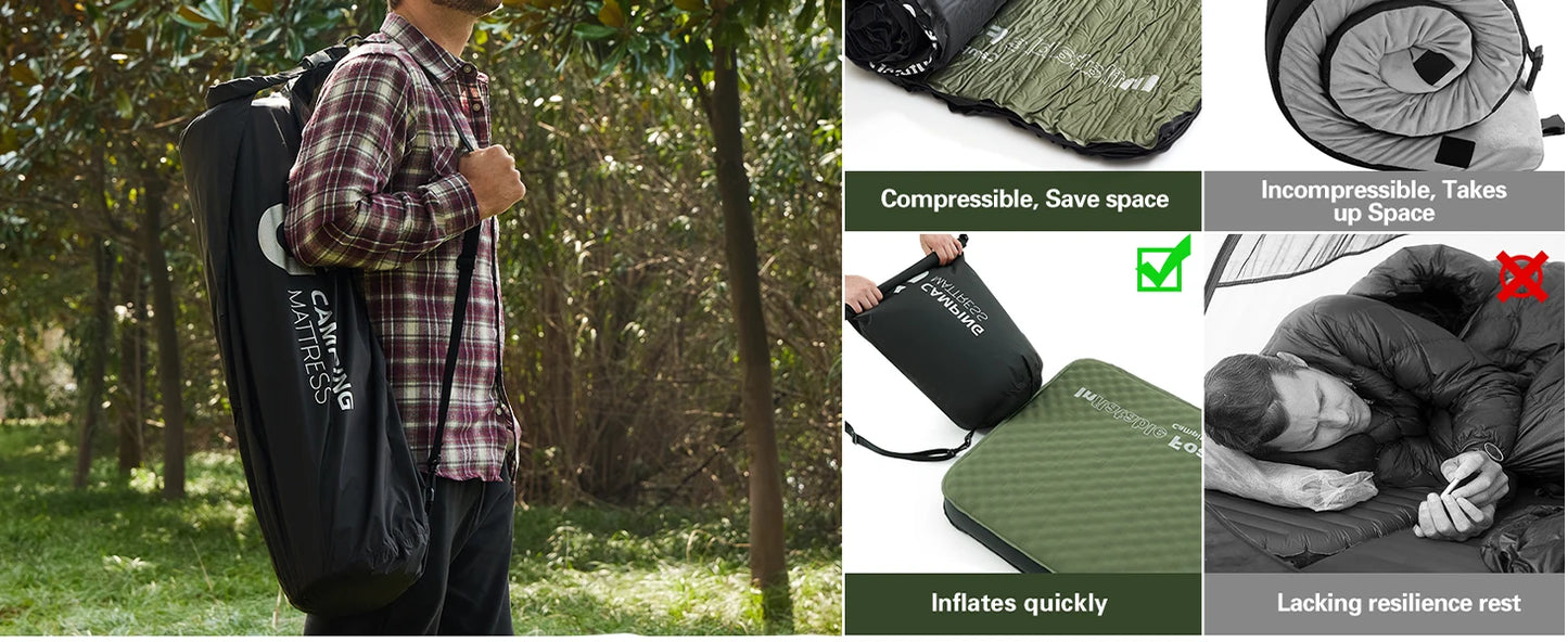 Camping Mattress 4 Ultra-Thick Self Inflating Sleeping Pad with Pump Sack with Memory Foam Mat for Camping