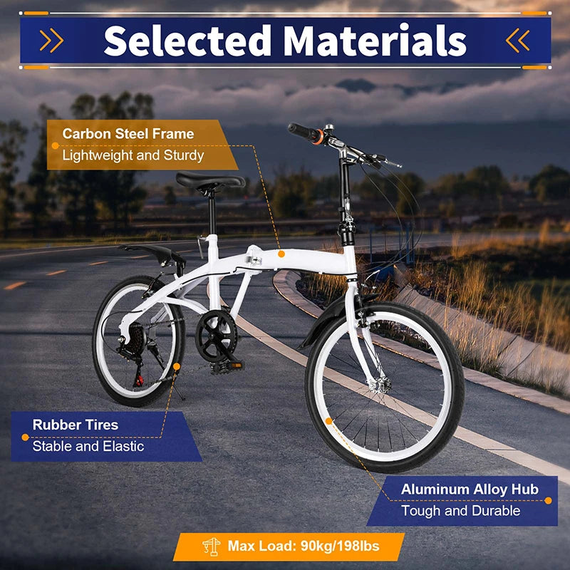 20in Bike 6 Speed Foldable City Bike Carbon Steel Bicycle for Adults Foldable Bicycle with Adjustable Seats - Get Outdoors Now