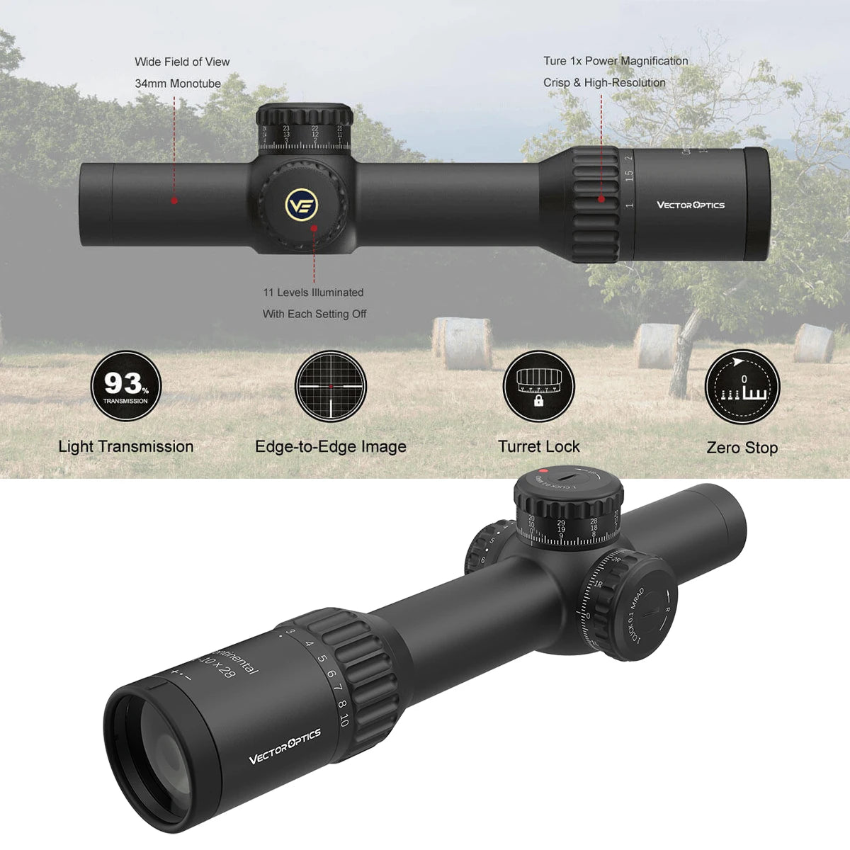 Continental x10 1-10x28 ED FFP Rifle scope With Tactical Acquisition Ring Style BDC Reticle For Hunting,Competition