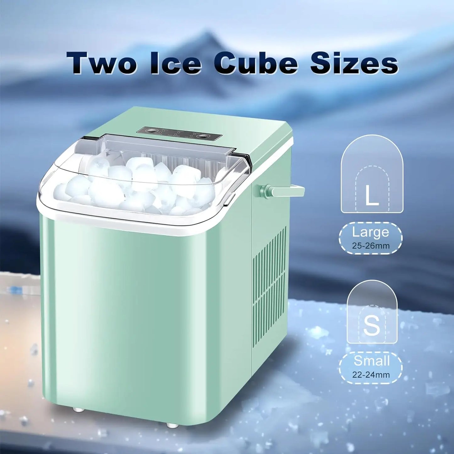 Ice Makers Countertop, Portable Ice Machine with Carry Handle, 2 Sizes of Ice cube for Home Kitchen Bar Party Camping