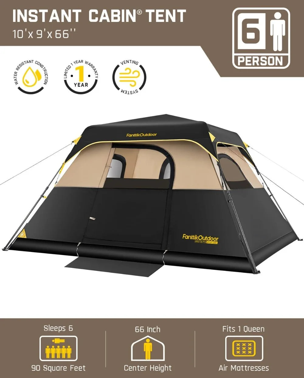 Camping Tent Instant Cabin Tent Setup & Windproof Portable Tent with Carry Bag