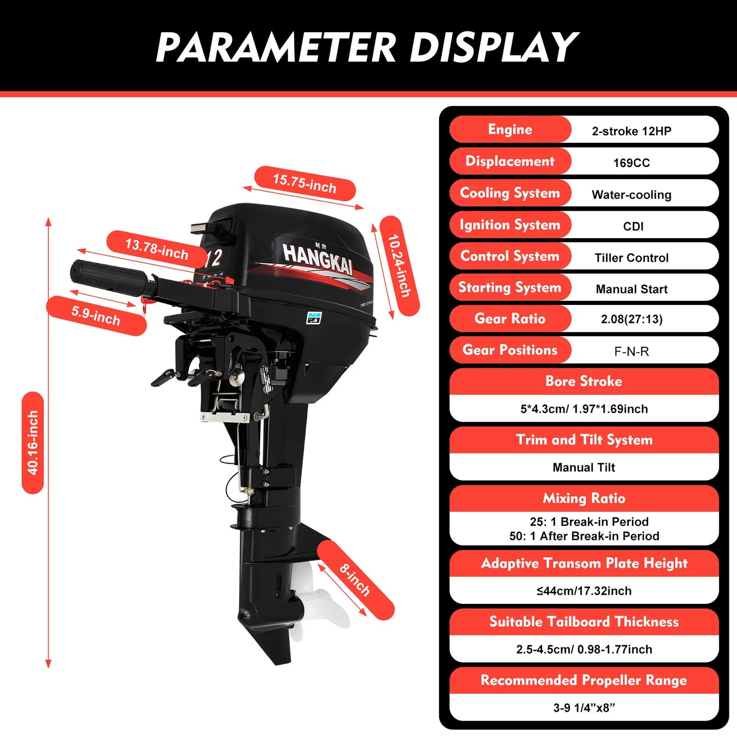 2-Stroke 7HP/12HP/18HP Outboard Motor Engine Fishing Boat Motor Outboard Motor Engine Water Cooling