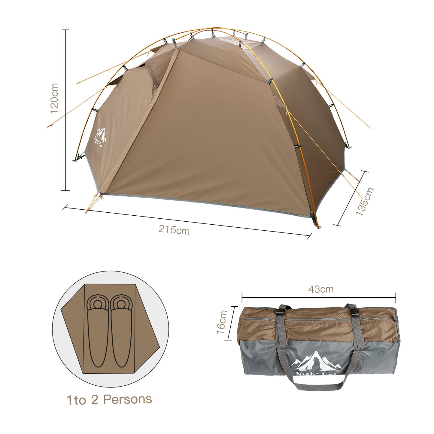 Backpacking Tent 2 Persons Camping with Separated Rainfly Aluminium Pole Double Layers Waterproof