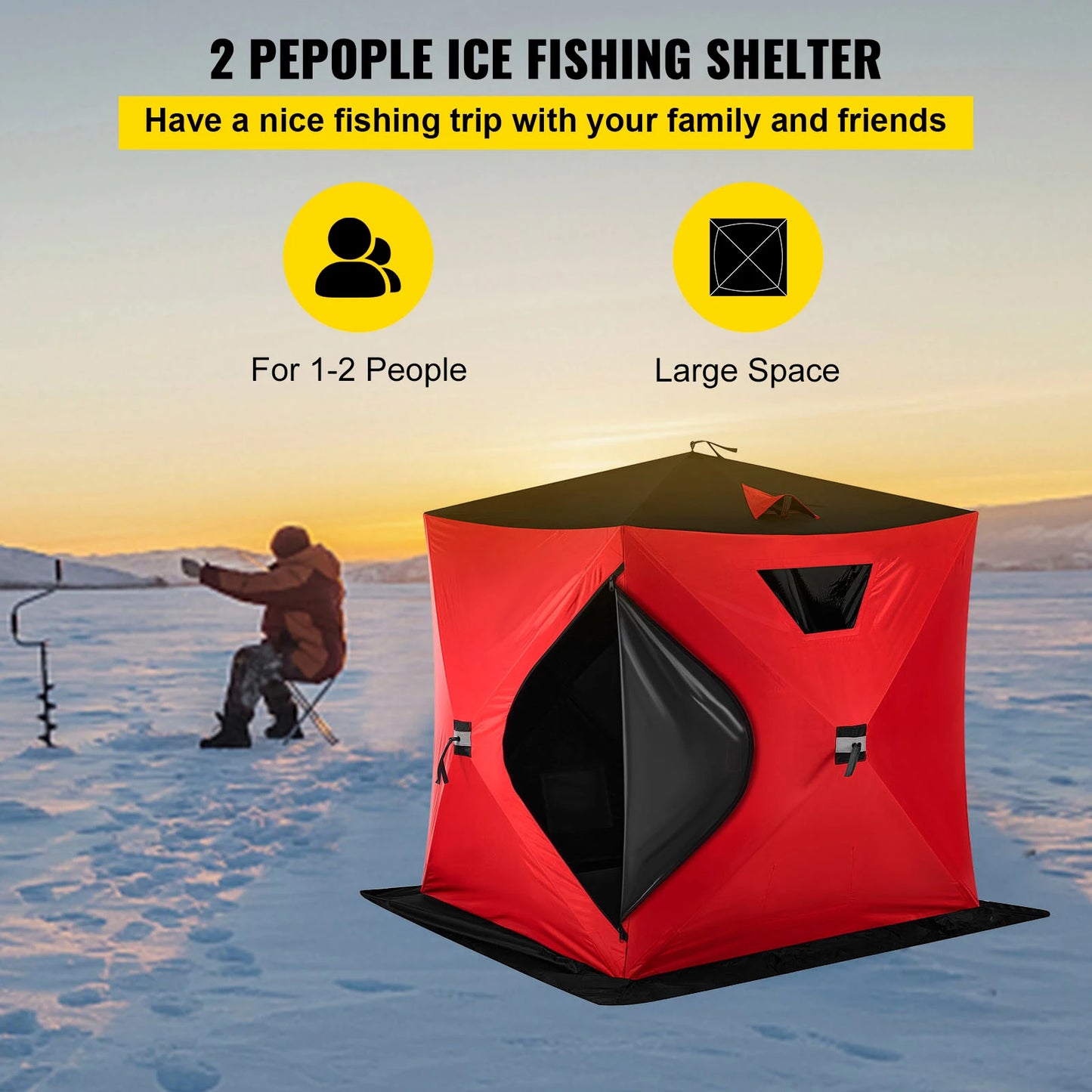 Ice Fishing Shelter Portable Pop-Up Waterproof and Windproof Tent Easily Set-Up for Outdoors Winter Fishing Camping Hiking