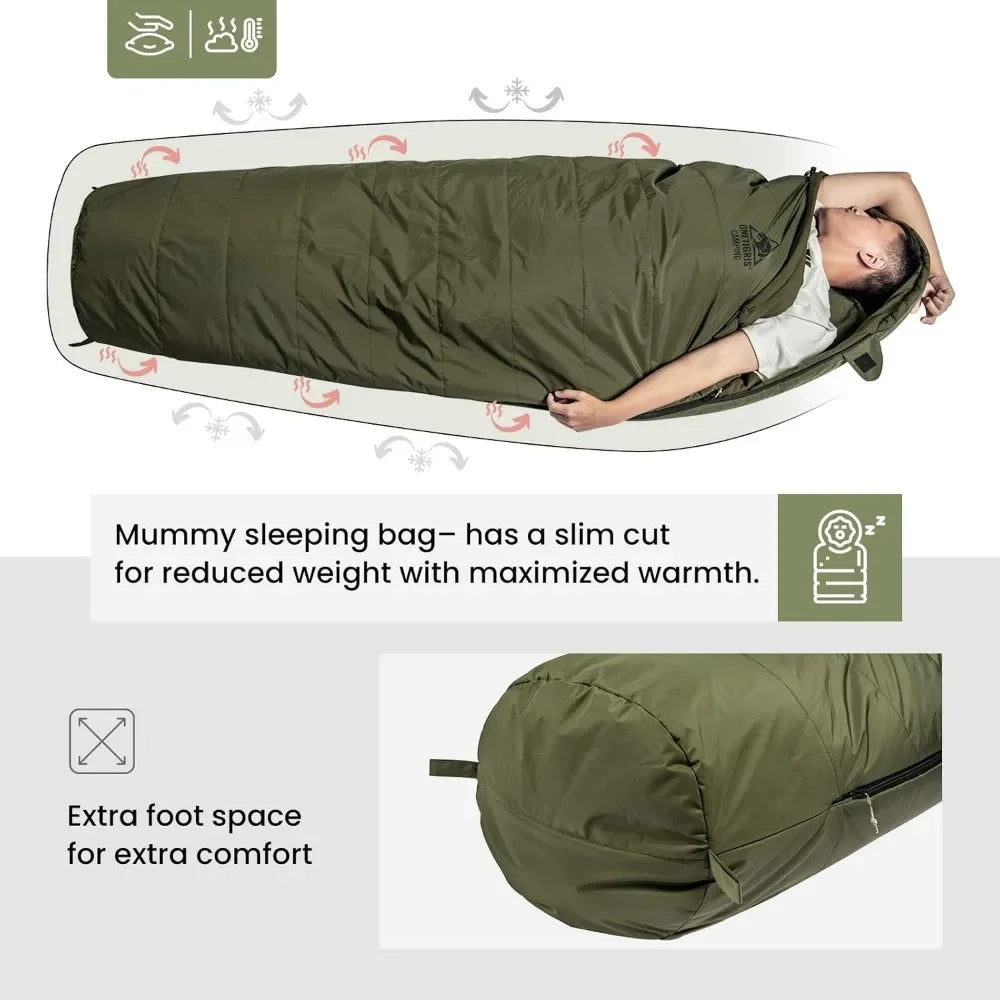 Mummy Sleeping Bag for Camping Hiking Backpacking, Survival Gear Outdoor Camping Cotton Winter Warm Sleeping Bags