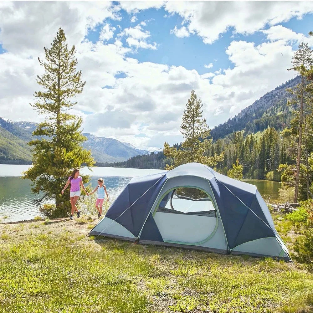 family camping tent, round top tent for 8/10/12 people, 5-minute setup, ventilated and weather resistant padding